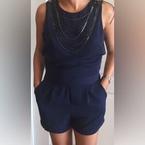 Excellent condition Zara navy blue with Beaded Neckline romper medium